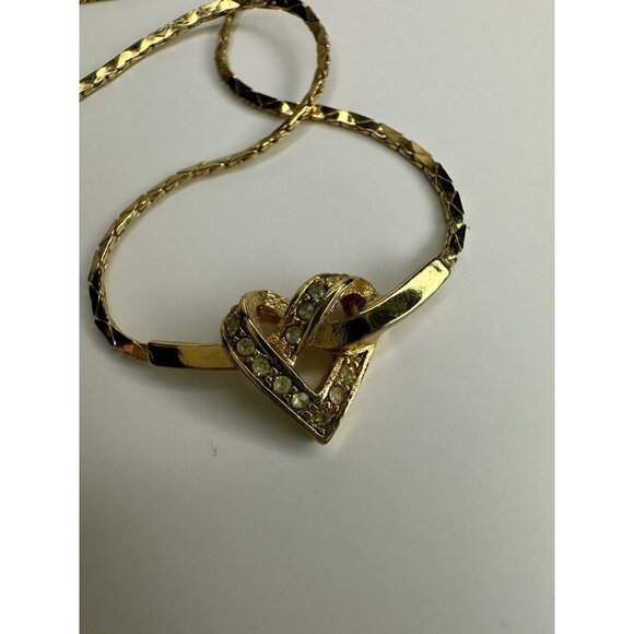 Christian Dior Necklace Pendant Heart Rhinestone Gold Plated Chain Accessory - Picture 1 of 9